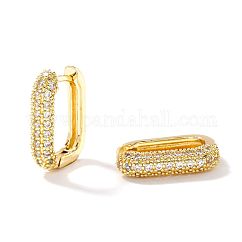 Elegant Retro Brass Pave Clear Cubic Zirconia Hoop Earrings, Oval, Golden, 17x12mm