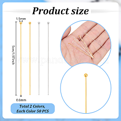 100本2色真鍮製ボールヘッドピン  鉛フリー＆カドミウムフリー  ミックスカラー  50x0.6mm  ヘッド：1.5mm  50個/カラー&nbsp;KK-PH0015-37