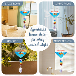 ガラスのティアドロップ型ハンギングサンキャッチャー  屋外ガーデン装飾用アクリル  魚  100x86mm&nbsp;HJEW-WH0201-014
