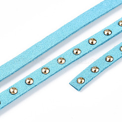 スエード調コード  ゴールデントーン合金リベット付き  パンクロックジュエリーには  淡いターコイズ  5x2.5mm  約5.46ヤード（5m）/ロール&nbsp;LW-Q016-5mm-1081