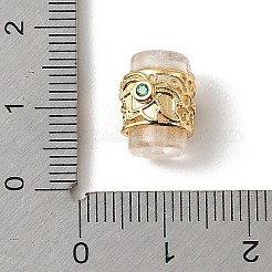 天然石クオーツクリスタルビーズ  真鍮マイクロパヴェキュービックジルコニアのパーツ  ロッククリスタルビーズ  ゴールドカラー  コラム  12x10x8mm  穴：1.2mm&nbsp;KK-D262-08G-01