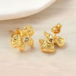 Brass Micro Pave Clear Cubic Zirconia Bowknot Stud Earrings&nbsp;EJEW-A145-02A-G