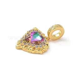 真鍮製マイクロパヴェクリアキュービックジルコニアヨーロピアンダングルチャーム  カラフルなガラスのハートの大きな穴のペンダント  18KGP本金メッキ  25mm  ハート：17x15.5x6mm  穴：4.5mm&nbsp;KK-F905-20G-04