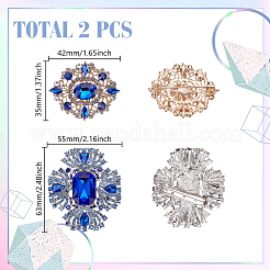 2個 2スタイル 楕円形&花型合金ラインストーンラペルピン バックパック用 衣類用  ミックスカラー  42~63x35~55mm  1個/スタイル&nbsp;JEWB-AR0001-22