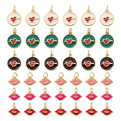 12Pcs 6 Style Golden Plated Brass with Jump Rings Enamel Pendants&nbsp;KK-LS0001-35