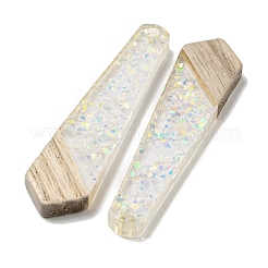 ウッドペンダント  樹脂と金箔  ポリゴン  クリアAB  49x12x4mm  穴：2mm&nbsp;FIND-B042-04B