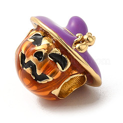 ハロウィーン真鍮エナメルヨーロピアンビーズ  大穴ビーズ  カボチャ  ゴールドカラー  13.5x12mm  穴：4mm&nbsp;X1-KK-A203-04B-G