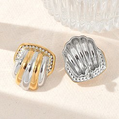 304ステンレススチールツートンシェルシェイプスタッドピアス  18KGP本金メッキ  26.5x24mm&nbsp;EJEW-M073-12PG