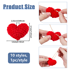 10個 10色 ハート ハンドメイド かぎ針編み コットン オーナメント アクセサリー  diyの裁縫工芸品の装飾用  ミックスカラー  41x54x22.5mm  1pc /カラー&nbsp;AJEW-DC0003-30