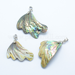 真鍮パウアシェルペンダント  染色されていない  30~38x20~34x4mm  穴：4mm&nbsp;SSHEL-F0006-13