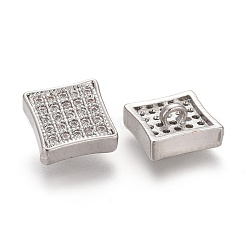 真鍮製マイクロパヴェクリアキュービックジルコニアシャンクボタン  正方形  プラチナ  8x8x3.5mm  穴：1mm&nbsp;KK-H738-28P