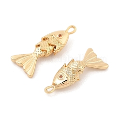 真鍮マイクロパヴェクリアキュービックジルコニアペンダント  ニッケルフリー  魚のチャーム  18KGP本金メッキ  22x9x5mm  穴：1mm&nbsp;KK-C080-02A-G