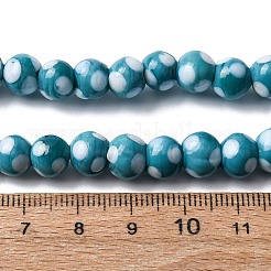 手作りランプワークビーズ  水玉模様のラウンド  ティール  8~9x7~8mm  穴：1.8mm  約45個/連  12.99''（33センチメートル）&nbsp;LAMP-D002-8mm-01E