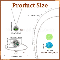 1Pc Stainless Steel Hollow Flat Round with Tree of Life Diffuser Locket Pendant Necklaces & 1Pc Slider Bracelets Sets&nbsp;SJEW-PH0001-27
