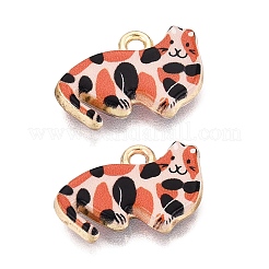 プリント合金ペンダント  ラックめっき  猫の形のチャーム  カドミウムフリー＆ニッケルフリー＆鉛フリー  ゴールドカラー  ミックスカラー  12x18~19x3.5mm  穴：1.8mm&nbsp;PALLOY-SZC0008-02