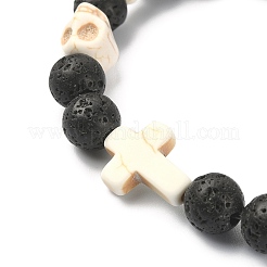 Dyed Natural & Synthetic Mixed Gemstone Skull & Cross Beaded Stretch Bracelets&nbsp;BJEW-TA00272-01