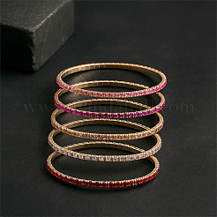 女性用合金ラインストーンカップチェーンブレスレット12個、12色  ミックスカラー  内径：3-1/8インチ（8cm）  1pc /カラー&nbsp;BJEW-HY0001-09