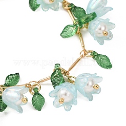 Flower Leaf Shell Pearl & Acrylic Charm Bracelets&nbsp;BJEW-TA00535-02