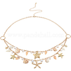 1Pc Starfish Shell Alloy & Resin & Natural Shell Double Layer Tassel Summer Beach Waist Chains for Sexy Bikini&nbsp;AJEW-CY0001-94