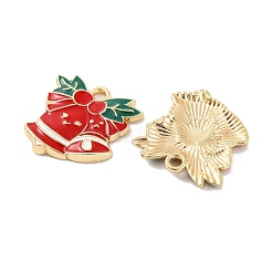クリスマステーマラックメッキ合金ペンダント  エナメル  カドミウムフリー＆ニッケルフリー＆鉛フリー  ゴールドカラー  クリスマス鐘  20x19.5x3mm  穴：2~2.3mm&nbsp;LS-FIND-M020-04G-01