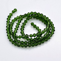 カット加工ダブルコーンガラスビーズ連売り  グリーン  4x4mm  穴：1mm  約92~96個/連  13.78~14.37インチ&nbsp;X-EGLA-P017-4mm-11