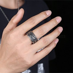 メンズステンレススチールフィンガー指輪  ワイドバンドリング  アンティークシルバー  usサイズ11（20.6mm）&nbsp;RJEW-BB29955-11
