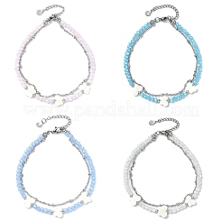 Freshwater Shell & Glass Beads Double Layers Anklets for Womem&nbsp;AJEW-AN00800