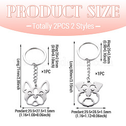 2個、2スタイル、201個のステンレススチールキーホルダー  犬  スプリットキーリング付き  ステンレス鋼色  71~80mm  1個/スタイル&nbsp;KEYC-TAD0001-15C