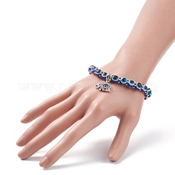 Resin Evil Eye Beaded Stretch Bracelet with Alloy Charm for Men Women&nbsp;BJEW-JB08216