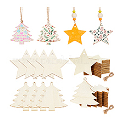 40Pcs 2 Styles Christmas Theme Wood Hanging Wall Decorations&nbsp;HJEW-PH0001-88