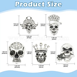 5Pcs 5 Styles Skull Alloy Rhinestone Lapel Pins&nbsp;JEWB-CJ0003-51
