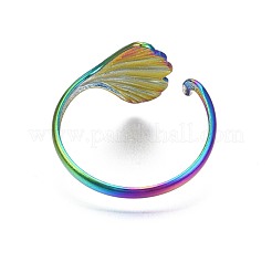 304ステンレススチールリーフカフリング  女性のためのレインボーカラーオープンリング  usサイズ9（18.9mm）&nbsp;RJEW-N038-051