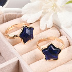 星型天然ラピスラズリ調節可能リング  女性のための真鍮の指輪  内径：18mm&nbsp;RJEW-H241-01G-01