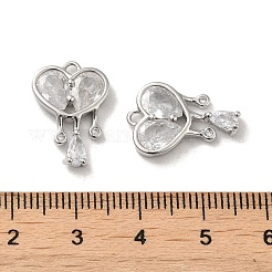 真鍮とガラスのラインストーンペンダント  ハートチャーム  プラチナメッキ  18x12.5x3.5mm  穴：1.6mm&nbsp;KK-H455-27P