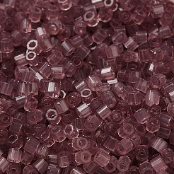 透明ガラスシードビーズ  六角形（ツーカット）  淡いバイオレットレッド  2x1.5mm  穴：0.9mm&nbsp;SEED-S042-21B-03