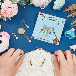 Evil Eye CCB Enamel Pendant Locking Stitch Markers with Acrylic Number Bead&nbsp;HJEW-AB00105