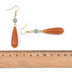 Natural Red/Green Aventurine & Brass & 304 Stainless Steel Dangle Earrings&nbsp;EJEW-JE07257-01