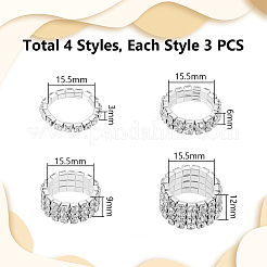 12個 4スタイル ラインストーン テニスチェーン ストレッチリング レディース  クリスタル  ワイド：3~12mm  内径：15.5mm  3個/スタイル&nbsp;RJEW-UN0003-05