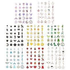 30個30スタイルアロイエナメルペンダント  混合図形  ピンク  12~24.5x7~23.5x1~6.5mm  穴：1.5~2.5mm  1個/スタイル&nbsp;ENAM-YW0003-99