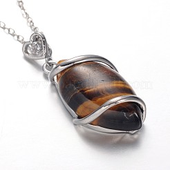 Horse Eye Platinum Plated Brass Rhinestone Gemstone Pendant Necklaces&nbsp;NJEW-JN01188