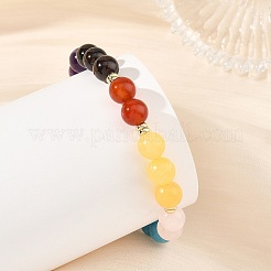 8MM 7 Chakra Gemstone Round Beaded Stretch Bracelets with Brass Beads&nbsp;BJEW-JB14474
