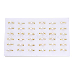 Natural Pearl Double Lines Brass Open Cuff Finger Rings&nbsp;PEAR-N022-C08