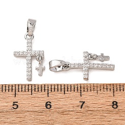 真鍮マイクロパヴェクリアキュービックジルコニアペンダント  ダブルクロスチャーム  プラチナ  16.5x9.5x1.5mm  穴：3x4mm&nbsp;CU-CBAB2E9-01P