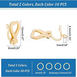 20個 2色 304ステンレススチール クリップオンイヤリング金具  40個のオープン丸カン付き  ゴールデン·ステンレス鋼色  12x6x8.5mm  穴：1mm  10個/カラー&nbsp;STAS-UN0038-43
