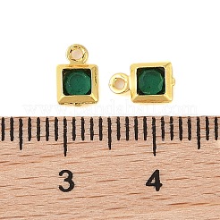 ラックメッキ真鍮ガラスペンダント  カドミウムフリー＆鉛フリー  長持ちメッキ  正方形  ゴールドカラー  グリーン  7x4.5x2mm  穴：1mm&nbsp;KK-S385-02G-02