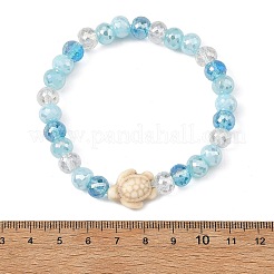 Ocean Dyed Synthetic Turquoise Sea Turtle Electroplate Glass Faceted Rondelle Beaded Stretch Bracelets for Women&nbsp;BJEW-JB14386-02