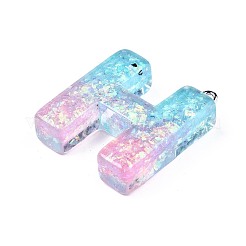 透明エポキシ樹脂ペンダント  スパンコールとプラチナトーンのループ付き  言葉  文字.h  29.5x24.5x7.5mm  穴：2mm&nbsp;LS-CRES-S364-002H