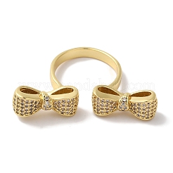 Bowknot Brass Micro Pave Clear Cubic Zirconia Open Cuff Rings for Women&nbsp;LS-RJEW-C098-15G