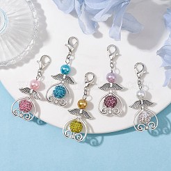 5 個 5 色のエンジェルガラスパールペンダント装飾  ポリマークレイのラインストーンビーズと亜鉛合金カニカン付き  ミックスカラー  56mm  1pc /カラー&nbsp;HJEW-JM01744