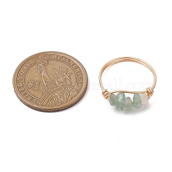 Copper Wire Wrapped Natural Green Aventurine & Rose Quartz & Tiger Eye & Amethyst & Carnelian Chips Finger Rings for Women&nbsp;RJEW-JR00773